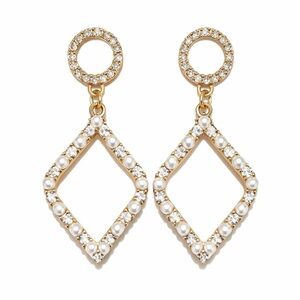 Tuckernuck Gold Pearl and Cubic Zirconia Geometric Dangle Earrings NEW